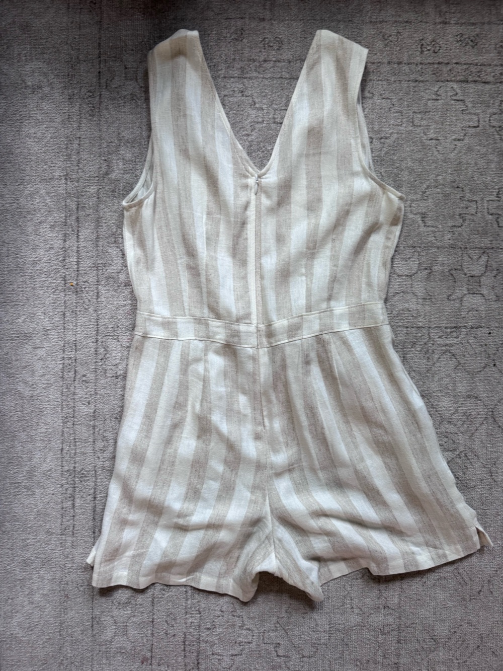 LOFT Striped Double V Linen Romper - Picture 2 of 5